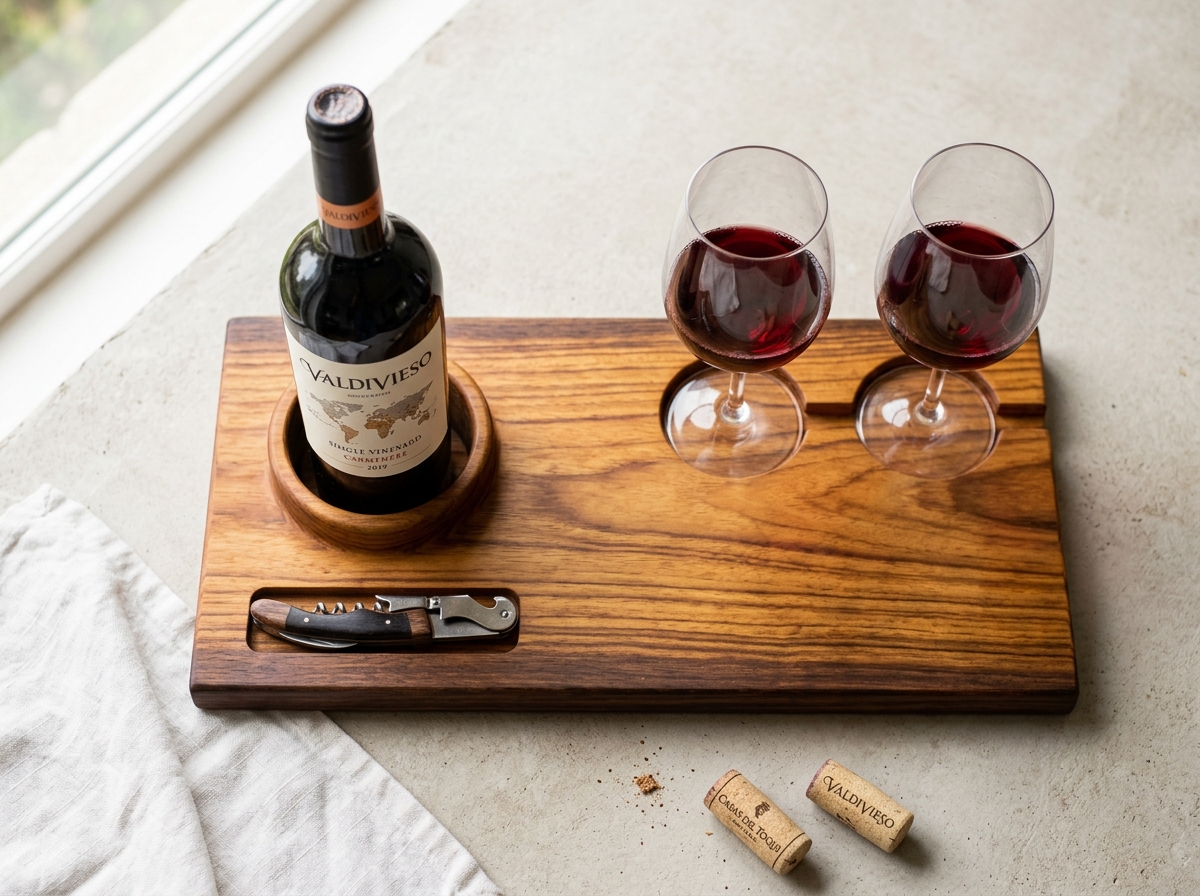 Tabla servir vino · 2 copas